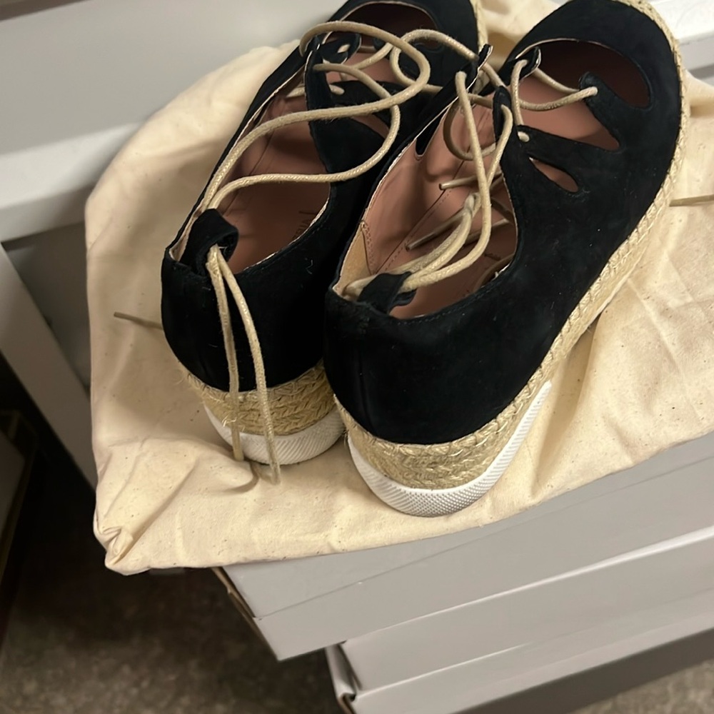 Black Espadrille Lace-Up Flats. BCBGMAXAZRIA. Used once. Very good condition. - Picture 4 of 7